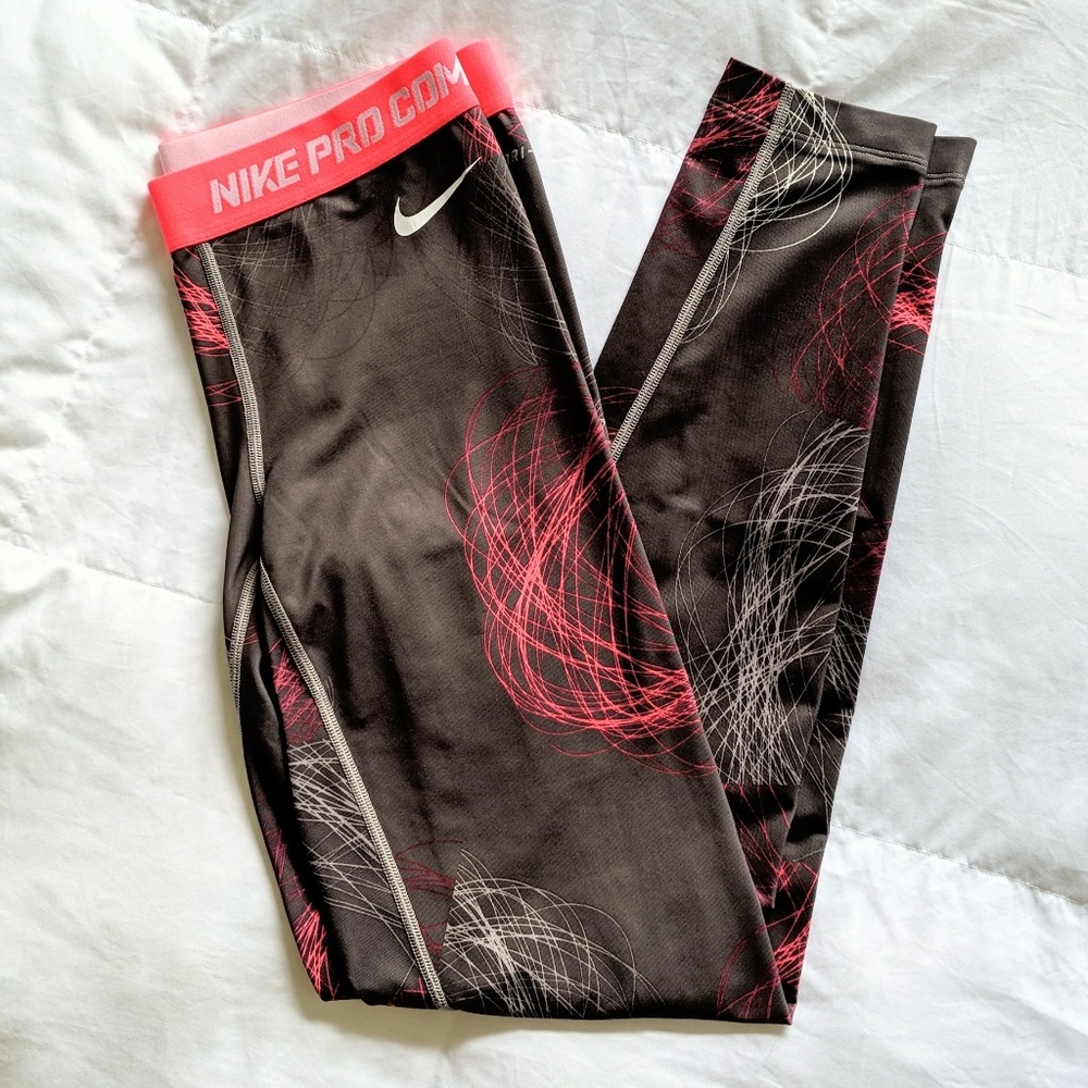 Nike Pro Combat Compression Pants pink and gray